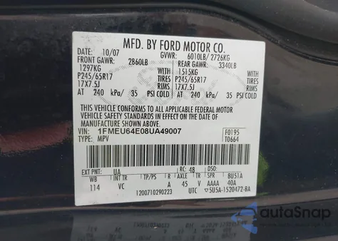 2008 Ford Explorer Eddie Bauer z USA, uszkodzony, nr VIN 1FMEU64E08UA49007